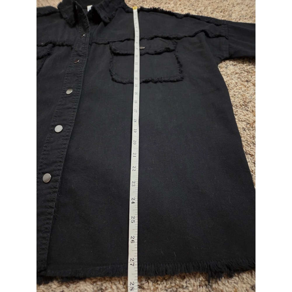 Elan Rock & Roll Black Distressed Denim Shirt Jacket Shacket Womens Size L NEW - Picture 10 of 10